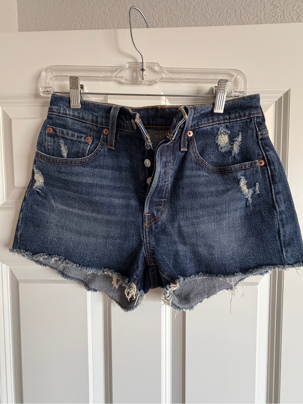 Levi's Dark Blue Distressed Denim Shorts